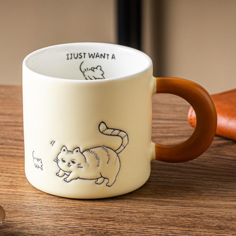 Retro Cute Cat Ceramic Home Breakfast Cup High Value Water Cup Couple Coffee Cup