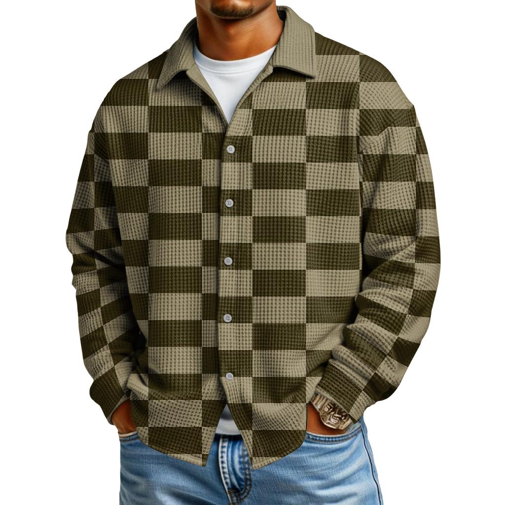 Мужская повседневная рубашка с длинным рукавом на пуговицах