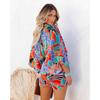 Women Printed Batwing Sleeve V Neck Loose Collect Waist Bandage Jumpsuit