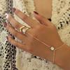 Women Ring Bracelet Solid Color Geometric Rhinestone Inlaid Lady Chain Ring