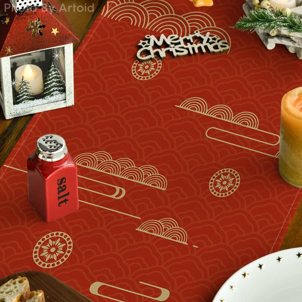 Artoid Mode Propitious Clouds Steeds Red Chinese Zodiac Horse Happy 2026 Lunar New Year Table Runner, Spring Festival Winter Kitchen Dining Table