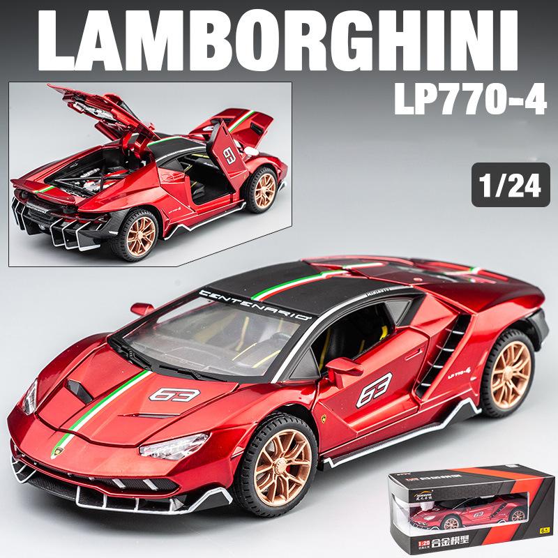 Масштаб 1/24 Lambo LP770-4, литая под давлением модель автомобиля, игрушечный автомобиль с откатным механизмом, звуком и светом для детей, коллекция подарков для мальчиков и девочек