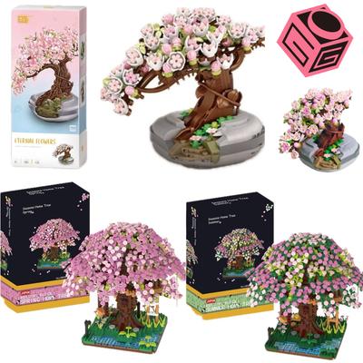 Букет сакуры в горшке Строительные блоки Растение Бонсай Суккулент Модель Кирпичи Украшения Детская развивающая игрушка DIY Подарки на праздники
