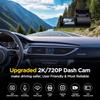 Автомобильная камера 2K HD с ночным видением, 160° Широкий угол обзора, Управление через Wi-Fi приложение, G-сенсор, 24-часовой режим парковки, Бесплатная карта 64 ГБ
