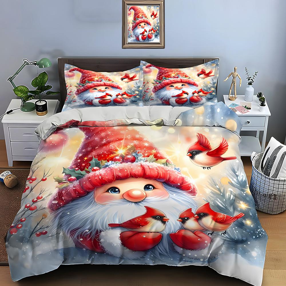 Комплект постельного белья с принтом рождественского гнома, пододеяльник, 1 пододеяльник, 2 наволочки, комплект постельного белья для взрослых и детей, роскошные праздничные подарки