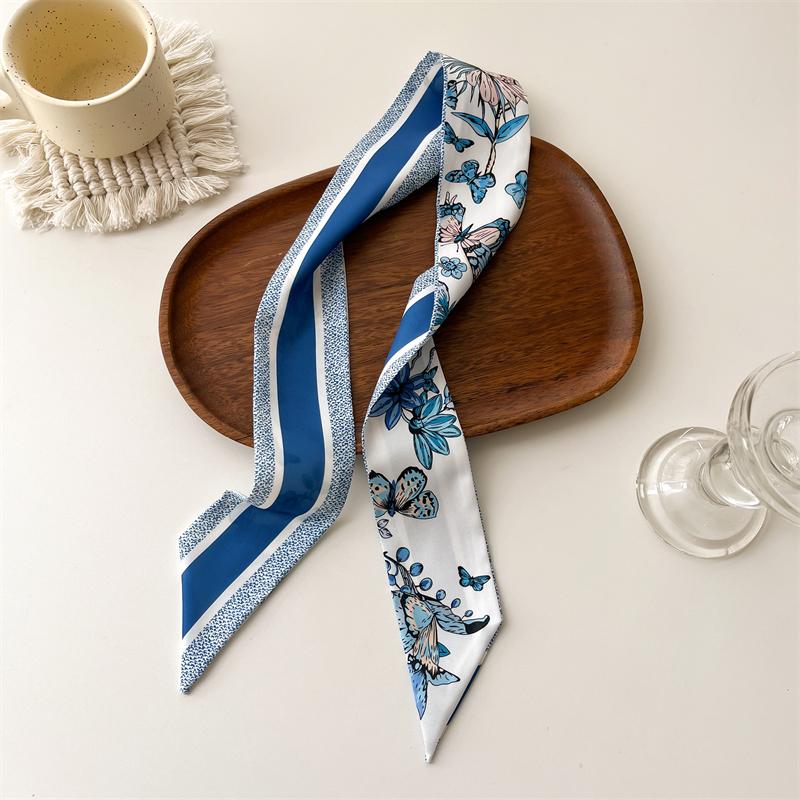 Женский длинный узкий шелковый шарф, повязка на голову, шейный галстук с принтом, роскошные брендовые аксессуары для волос, классные шарфы для девочек, лето 2021 г.