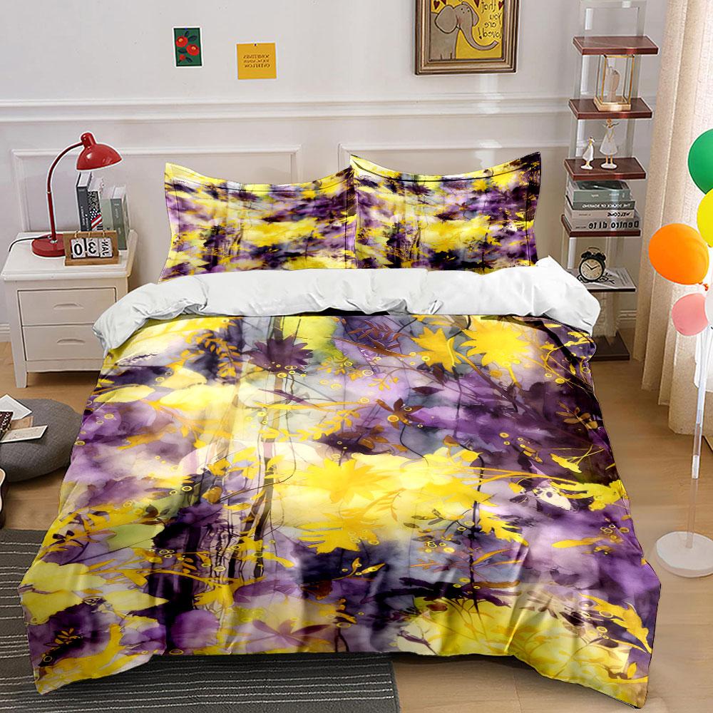 Yellow and purple leaves. Bedding sets Duvet cover sets Duvet covers Pillowcases(1* Duvet Cover 2* Pillowcases without duvet insert)