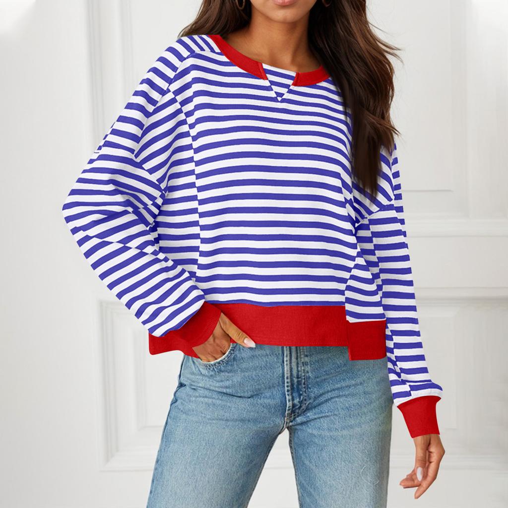 Женская толстовка с цветными блоками, повседневная удобная свободная легкая женская толстовка с длинным рукавом и круглым вырезом