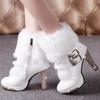 Fur Women Boots Female Thick with High Heel Fur Rhinestone Women's Boots Snow Boots Lady High Heels