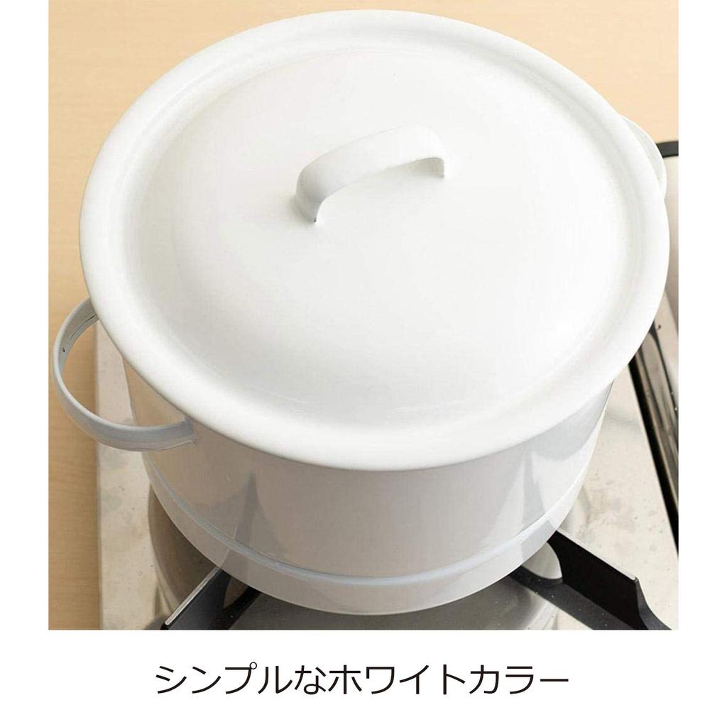 Nichi Nichi Utensils Enamel Steam Pot with Slatted Induction Compatible Made In Japan White 21cm