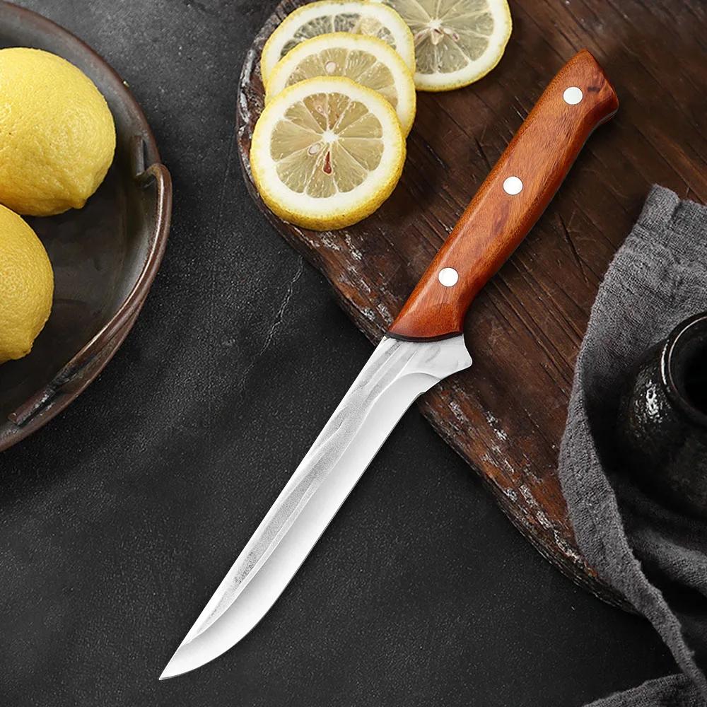 Hand Forged Blade Boning Knife Fruit Fish Meat Knife Cleaver Fishing Filleting Knife Wood Handel Kitchen Knives Stainless Steel