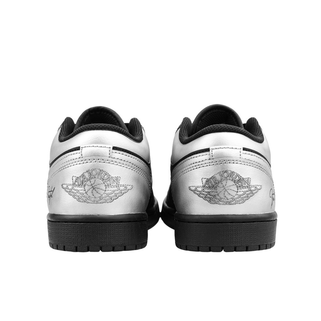 Jordan Air Jordan 1 Коровья кожа Устойчивая к истиранию Дышащая Низкие Винтажные Баскетбольные кроссовки Мужские Черный Серебристый 553558-093(Команда1423-)