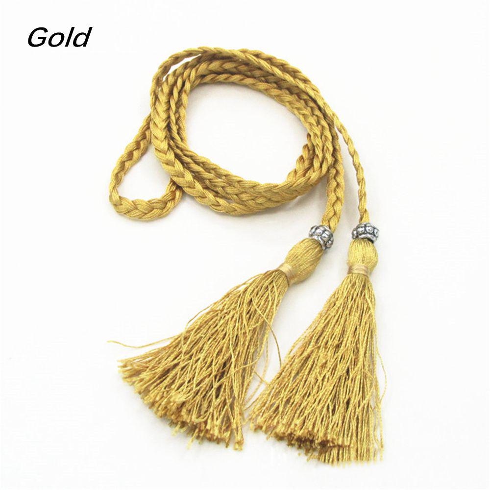 Thin Rope Self-Tie Woven Tassel Belt Bowknot Decorated Waist Women Braided