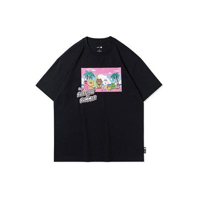 Li Ning Sports Fashion Series X Line Friends Cartoon Pattern Print Свободная футболка с коротким рукавом унисекс Топы черного цвета AHSR904-3