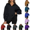 Women's Casual Fashion Long Sleeve Solid Color Zip Sweatshirt Top With 2 Pockets