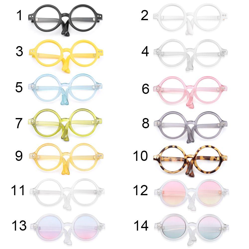 Round Frame Candy Color Toys Eyewear Clear Lens Eyeglasses Plush Doll Miniature Doll Glasses