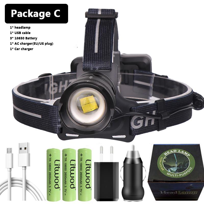 XHP160 1000 000LM Светодиодный налобный фонарь Powerbank 7800 мАч 18650 Батарея Фара Масштабируемый водонепроницаемый налобный фонарик Лампа