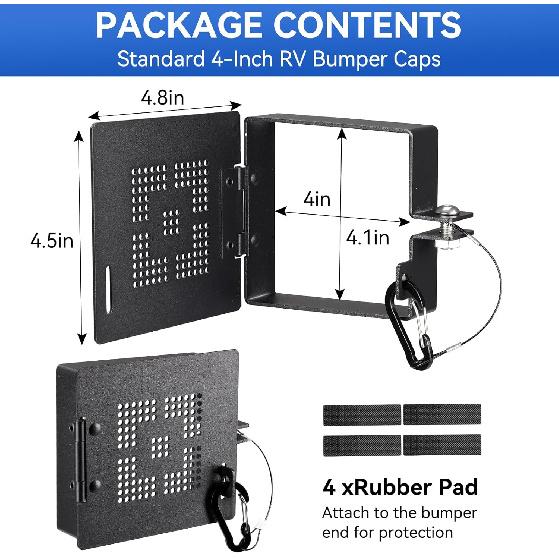 Aluminum RV Bumper End Cap 2 Pack, 4-Inch Rv Bumper Cap With Vent Holes, Rv Sewer Hose End Caps With Standard Trailer Travel Motorhome Square Bumpers