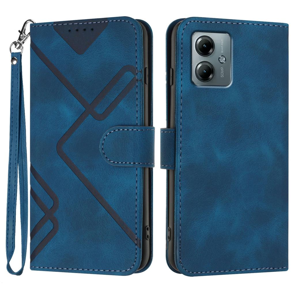 For Motorola Moto G Power (2025)/Motorola Moto G Play (2025) 5G Wallet Case Line Imprinted PU Leather Phone Cover with Strap