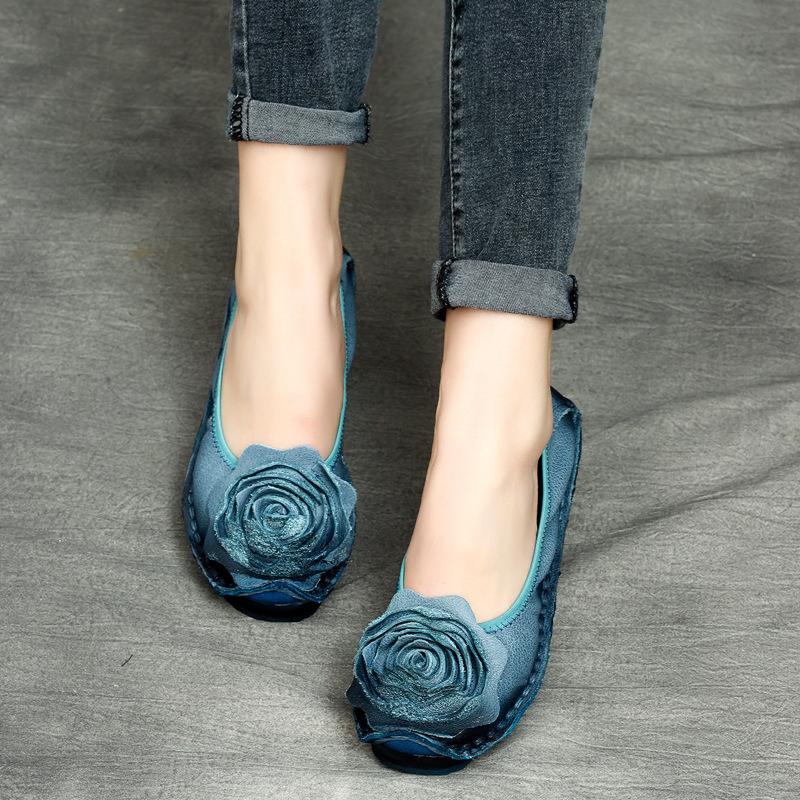 Модная GKTINOO Ретро Женская Обувь Лоферы Большой Цветок Мягкая Подошва Повседневная Низкий Каблук Роскошная Обувь Балетки Элегантная Натуральная Кожа Женская Обувь