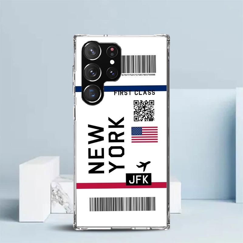 Travel Ticket Label Phone Case For Samsung Galaxy S24 S25 Edge S26 Ultra S22 S23 Plus S21 + S20 FE Soft TPU Back Cover Galaxy S2