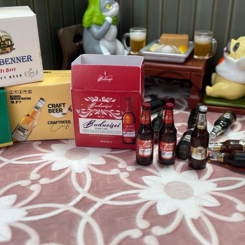 Мини-игрушка Budweiser Beer, ролевая игра 1 : 12 кукольных аксессуаров, миниатюрная сцена в стиле супермаркета с 12 мини-игрушками в виде пивных бутылок