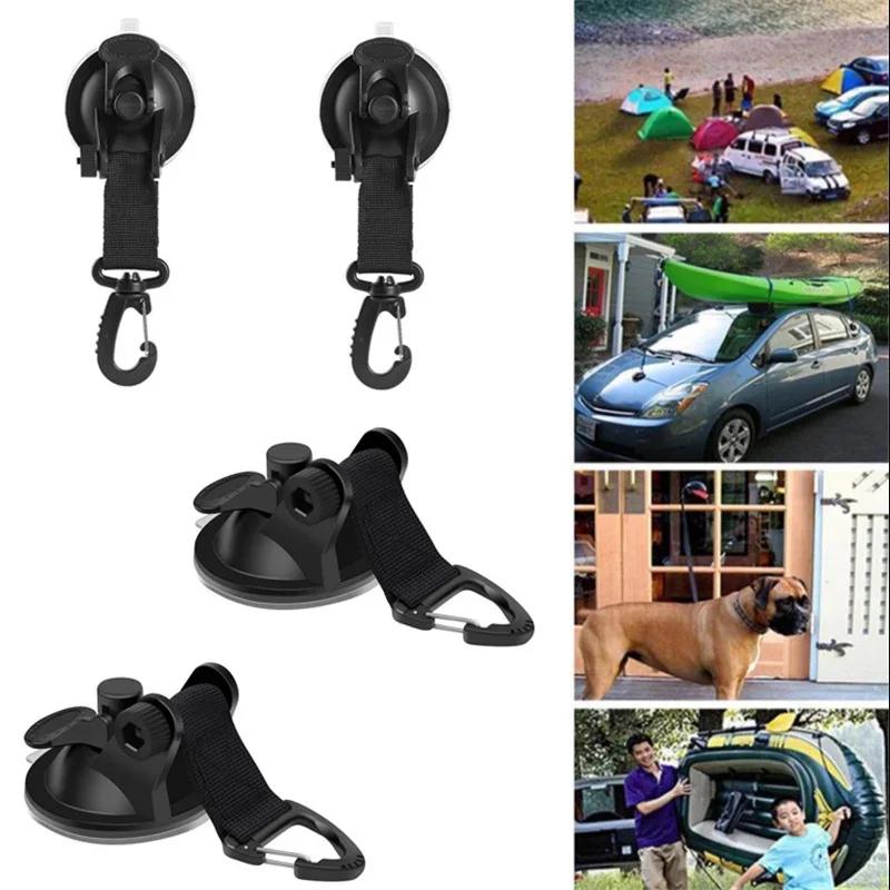 4Pcs Car Tent Suction Cups Buckle Side Round Triangular Awning Anchors Outdoor Camping Tent Suckers Anchor Securing Hook Black