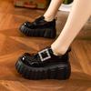 Весна 2025 Женские черные кожаные мокасины на толстой подошве: Модные, универсальные, увеличивающие рост туфли на платформе