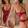 Сексуальное кружевное боди с открытой промежностью, эротическая пижама, платье-комбинация, глубокое V, открытый бюстгальтер, бант, порно-комплект нижнего белья