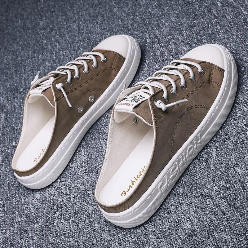 Модные тапочки для мужчин, резиновые парусиновые полусандалии, мужские мюли, туфли-клапперы 2024, для взрослых, в корейском стиле, летняя распродажа, удобные и дешевые