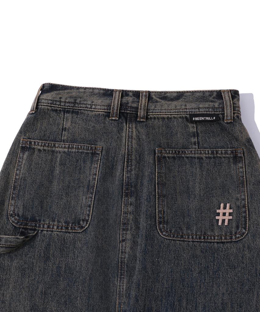 Vintril Sunday Fatigue Denim Long Skirt (Indigo)