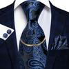 Fashion Mens Blue Paisley Tie Chain Silk Necktie Handkerchief Cufflinks for Business Wedding