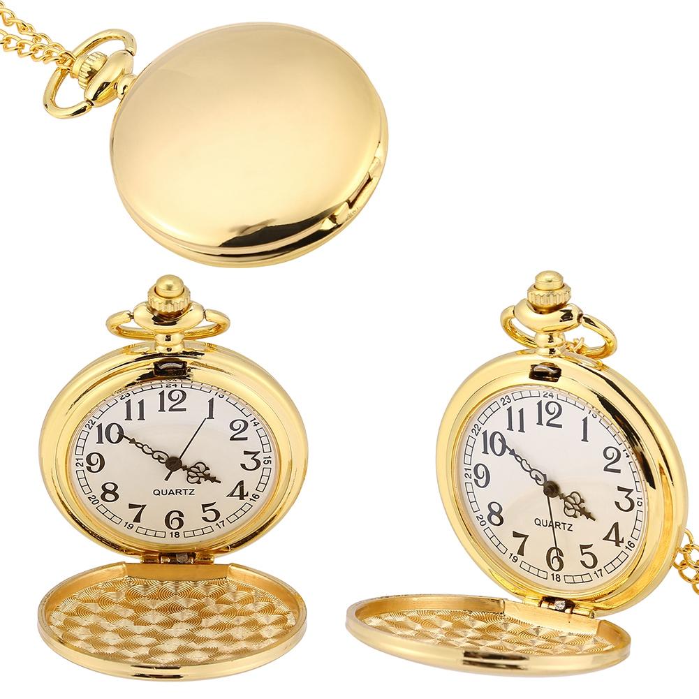Классические кварцевые аналоговые гладкие карманные часы с подвеской на цепочке из золота
