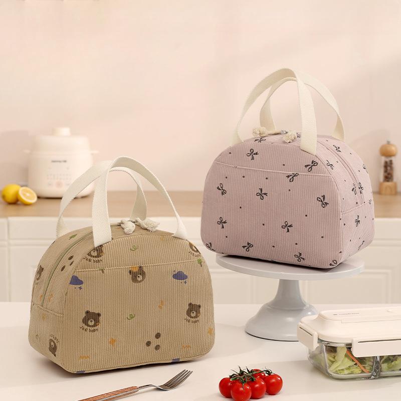 New Style, Corduroy, Semi-circular Meal Bag, Portable Bento Bag, Lunch Box Bag, Student Office Worker, Lunch Bag, Handbag
