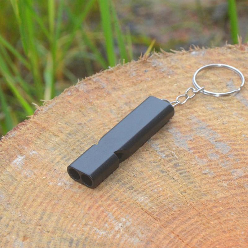 1PC Portable Aluminum Safety Whistle Outdoor Hiking Camping Survival Emergency Key Chain Multi-tool Double Tube Survival Whistle