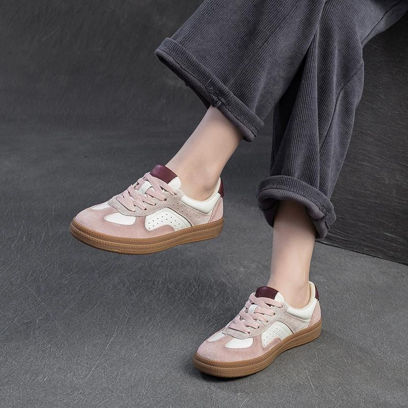 Fashion GKTINOO Spring Autumn Suede Sneakers Women Genuine Leather Patchwork Flats Lace-up Round Toe Ladies Training Shoes Handmade