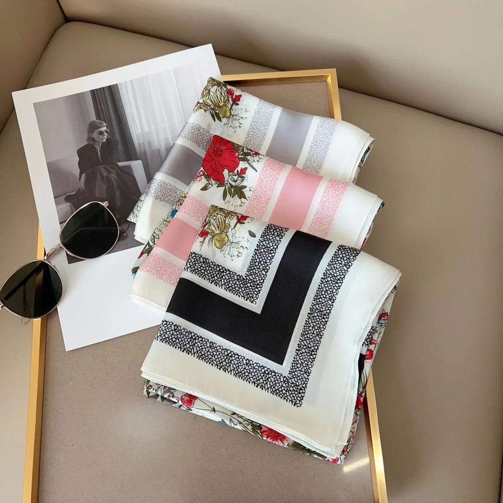 Spring/Summer Fashion Imitation Silk Neckerchief Outdoor Decoration Wraps for Women 70*70cm Breathable Print Square Scarf