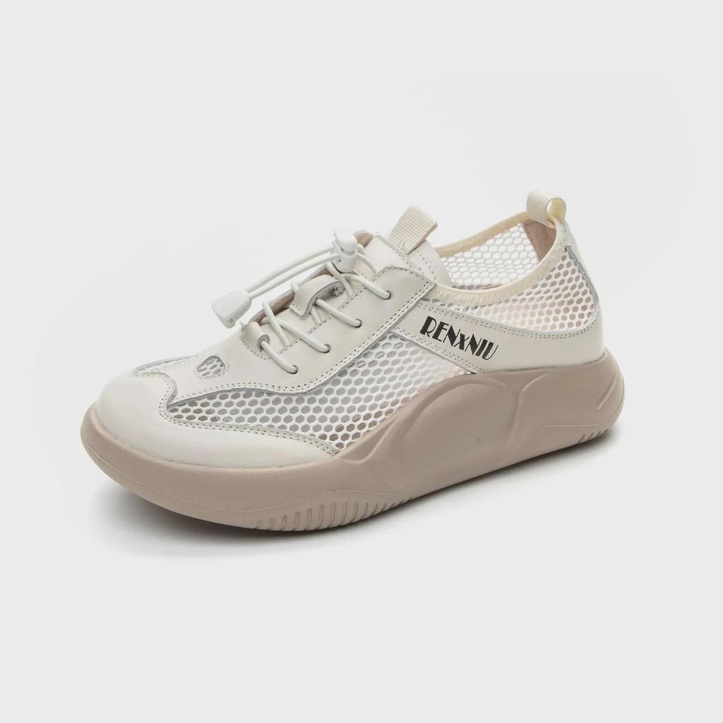 2025 Spring/Summer Women's Soft Thick-Soled Cowhide Mesh Slip-On Flats