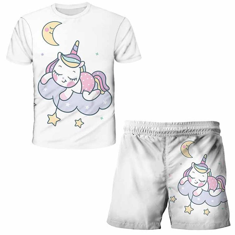 Children Girls Clothes Unicorn Baby Popular Print 3D Lovely Fashion T shirt+Short Pants Set Cartoon T Shirt 2Pcs Kids Suit
