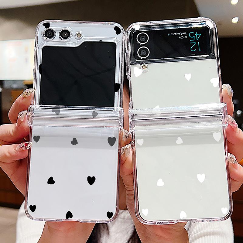 Прозрачный чехол для телефона с принтом «Сердце» для Samsung Galaxy Z Flip7 FE Flip6 Складная жесткая крышка для Samsung Z Flip 7 6 5 4 3 5G