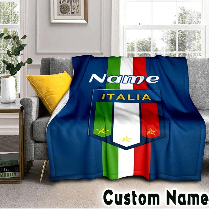 Custom Name Italian Football Crest Throws Blanket Flannel Blankets for Couch Bed Gifts for Men Women Picnic blanket Christmas fan gifts
