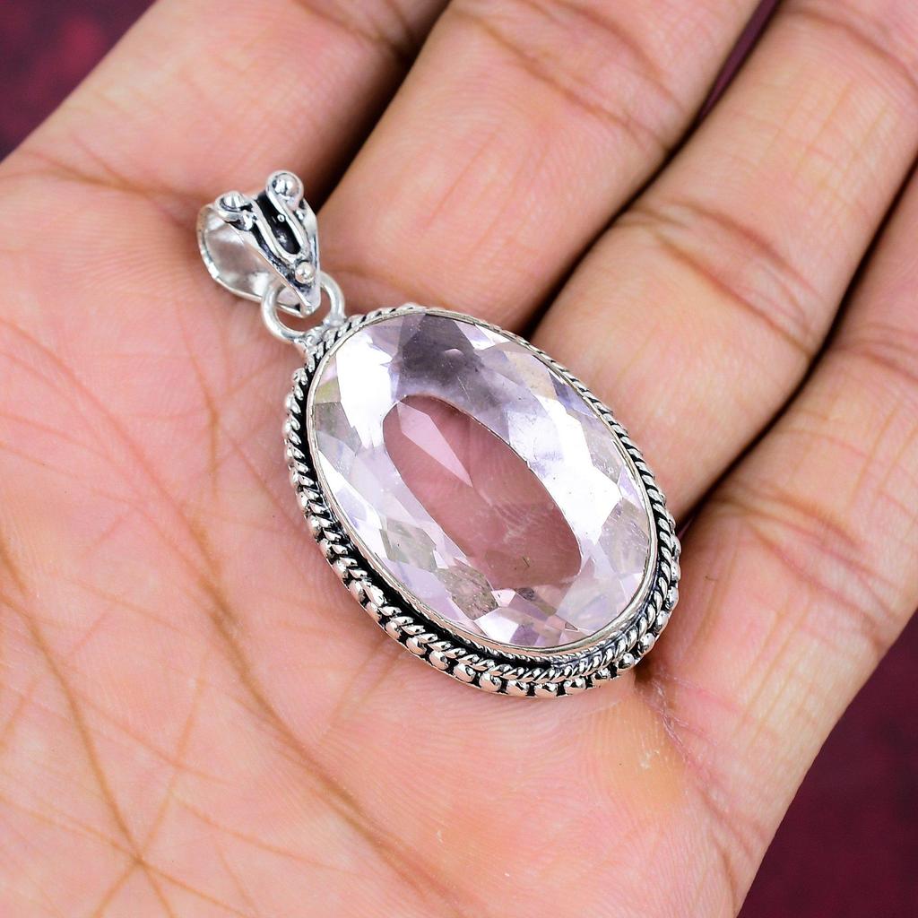 Подвеска из розового кунцита, 925 пробы, кулон из чистого серебра, ювелирные изделия ручной работы с драгоценными камнями, подарки для жены, абсолютно новый кулон