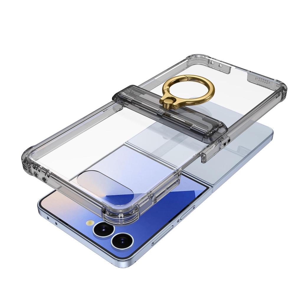 Samsung Z Flip7 FE Protective Case with Spring Hinge and Mid-Axis Ring Holder, Compatible with Flip6/5