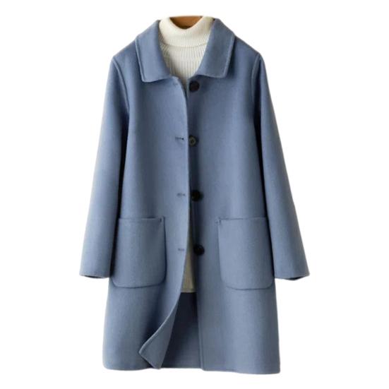 Женское зимнее пальто в деловом стиле с отложным воротником, однобортное пальто средней длины, куртка для поездок на работу, однотонная плотная верхняя одежда