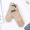 New Autumn and Winter Cashmere Gloves for Women Outdoor Cycling Bow Plus Velvet Thickened Cold-proof Touch Screen Warm Gloves for Women