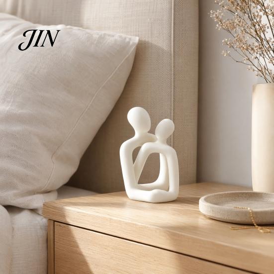 Love Couple Sculpture 3D Printed Abstract Statue, Minimalist Couples Bedroom Decor, White Hugging Lovers Sculptures, Compact Romantic Indoor