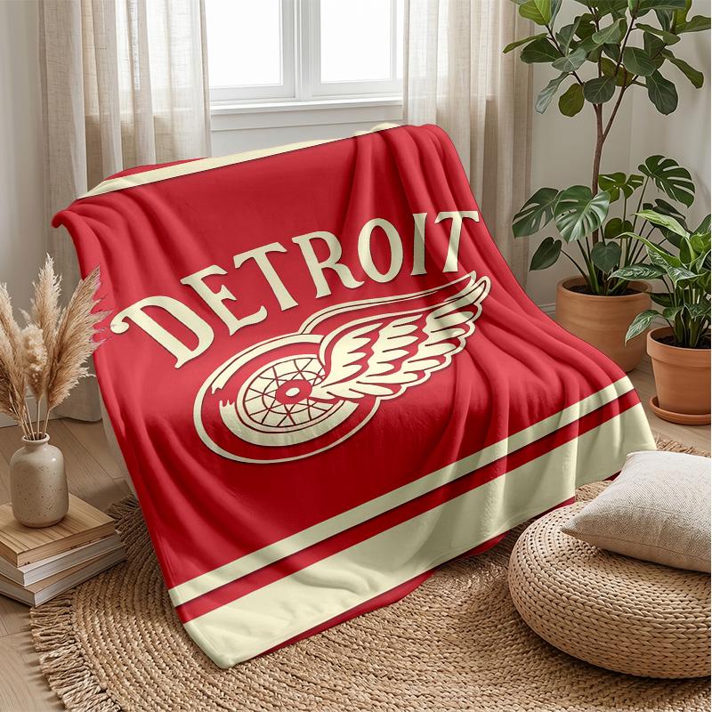 Detroit Red Wings Flannel Fleece Blanket Cozy Warm Throw Blanket For Couch Bed Travel All Season Use
