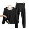 2 Pcs/Set Men Winter Underwear Suit Bottoming Clothes Thick Soft Plush Solid Color Elastic Round Neck Adjustable Waist Long Sleeve Top Pants