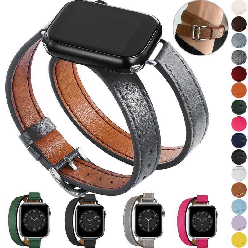 Кожаный ремешок Double Tour для Apple Watch ultra band 49мм 45мм 42мм 44мм Серия 8 7 6 Se 5 4 3 2 Iwatch 6 38мм 40мм Correa 41мм