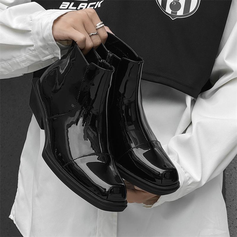 Модные лакированные черные мужские ботинки Модный и персонализированный стиль на толстой подошве Трендовые вечерние молодежные кожаные туфли больших размеров -46 Горячие